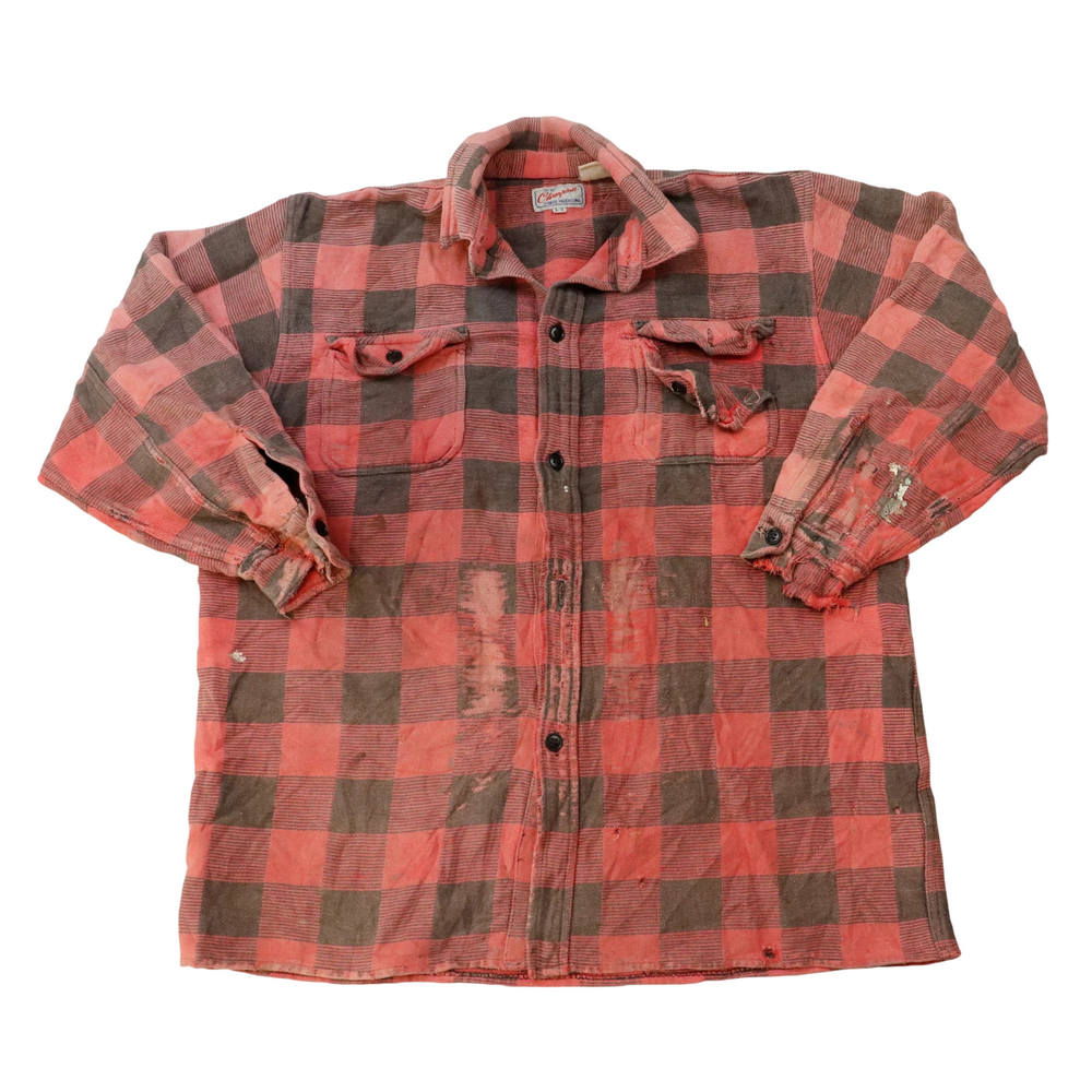 Vintage 80s Champion Red Plaid Flannel Button-Up Shirt Size L